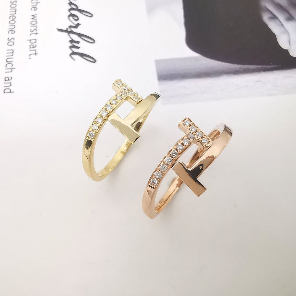 Gold Asymmetric Pavé Band Ring