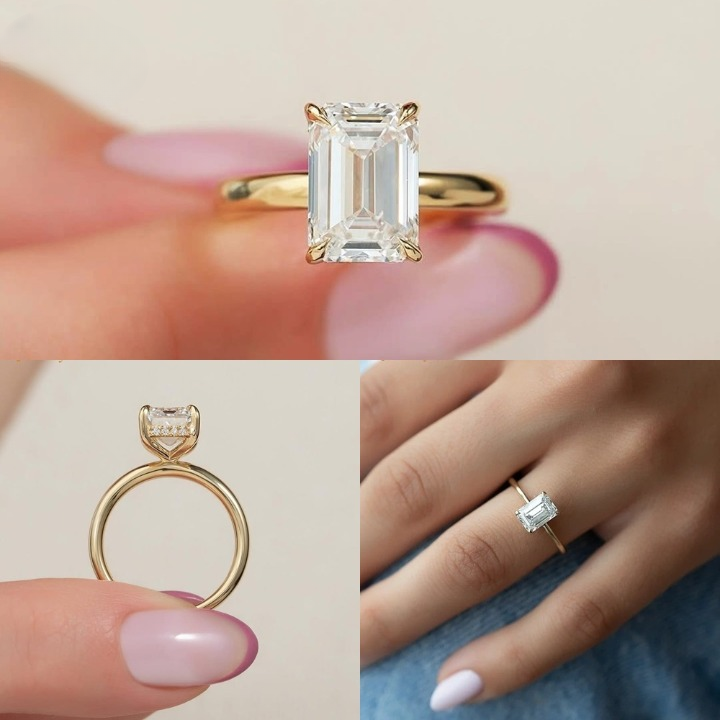 Emerald Cut Hidden Halo Ring