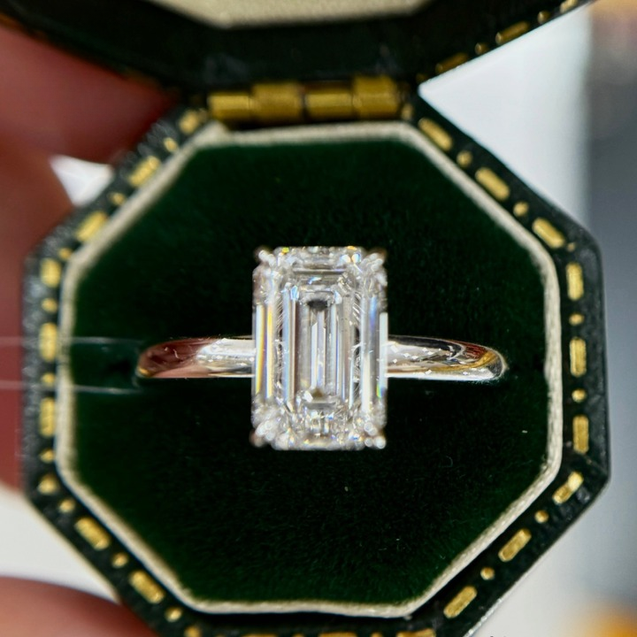 Emerald Cut Hidden Halo Ring