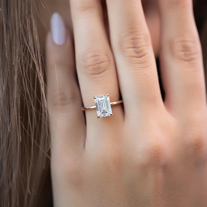 Emerald Cut Hidden Halo Ring