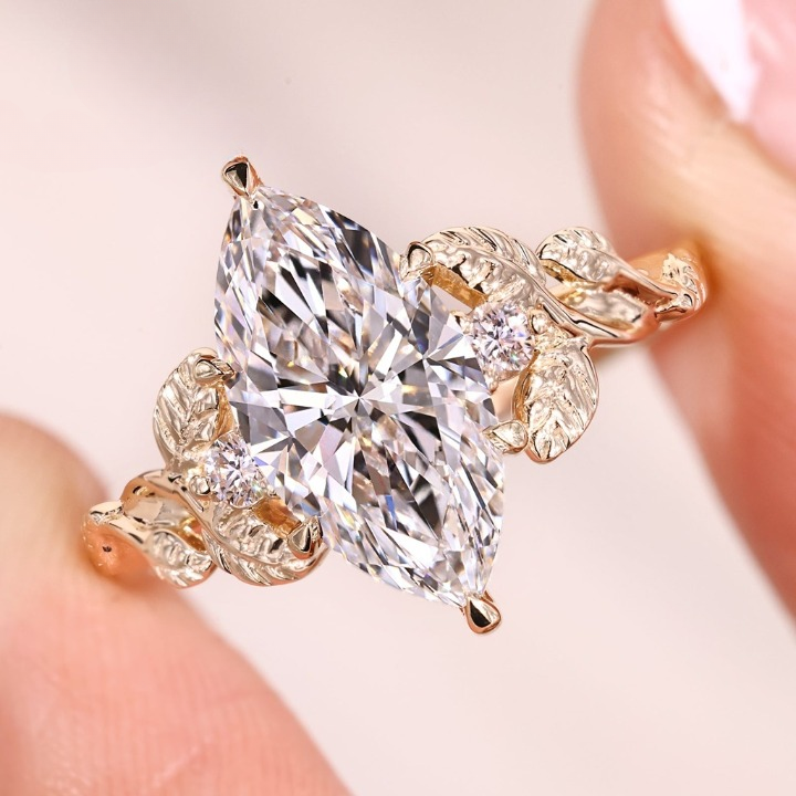 Vintage Nature-Inspired Marquise Diamond Ring